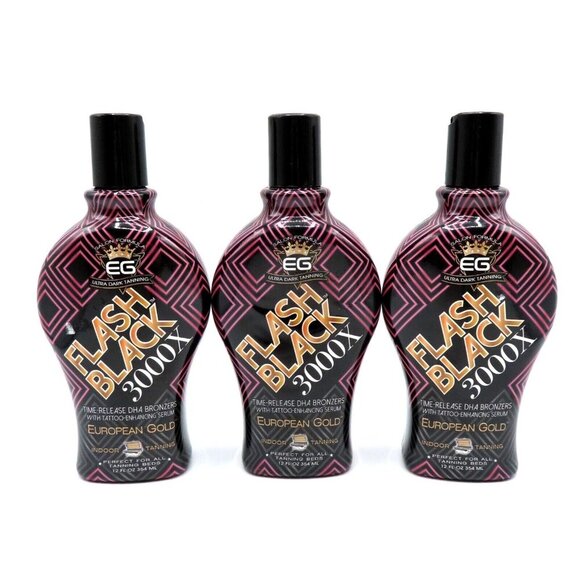 European Gold 3 Pack Flash Black 3000X Indoor Tanning Bed Lotion 12 Fl Oz NEW - Picture 10 of 10